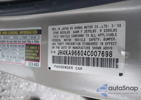 2004 Acura Rl 3.5 from USA, damaged, VIN JH4KA96604C007698